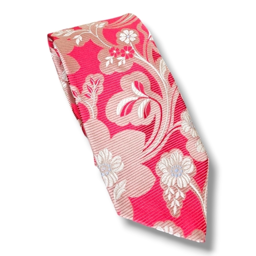 Ted Baker Red Floral Printed Hand Taylored Imporred 100% Silk Tie - OS